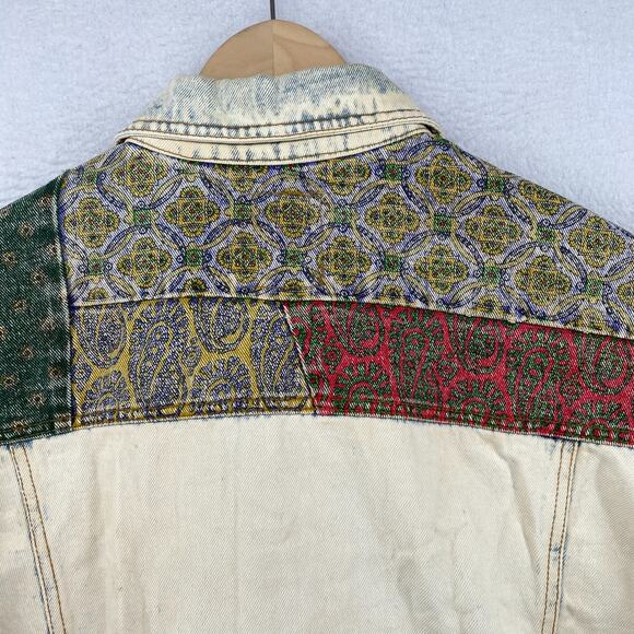 NAF NAF Jacket Mens S Bandana Patchwork Trucker Acid Washed Denim Blue VTG - Picture 10 of 16